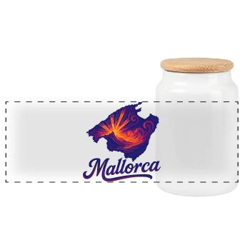 Mallorca Insel Urlaub Silhouette Sommer Geschenk - Panorama Keksdose mit Holzdeckel - Weiß - Vorne
