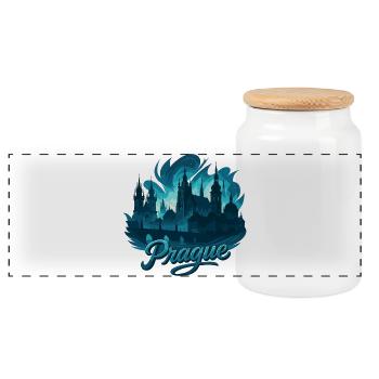 Prague Praha Capital Czech Republic Maritime Gift - Panoramic Cookie Jar with Wooden Lid - white - Front