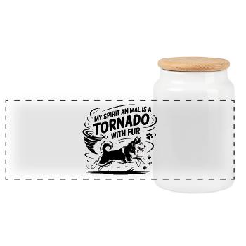 Mon animal spirituel est une tornade avec un chien à fourrure - Boîte à biscuits avec couvercle en bois - blanc - Devant