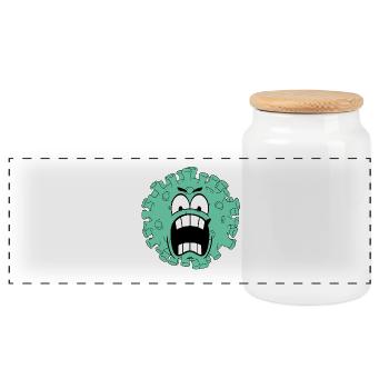 Green Creature – funny cartoon monster - Panoramic Cookie Jar with Wooden Lid - white - Front