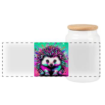 hedgehog - Panoramic Cookie Jar with Wooden Lid - white - Front