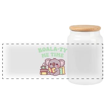 Mignon Koala Lisant Un Livre Koala-ty Me Time Pun - Boîte à biscuits avec couvercle en bois - blanc - Devant