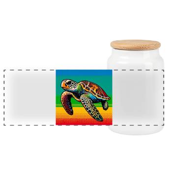 turtle - Panoramic Cookie Jar with Wooden Lid - white - Front