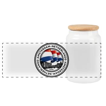 Abstraktes niederländisches Flaggenkunstdesign - Panorama Keksdose mit Holzdeckel - Weiß - Vorne