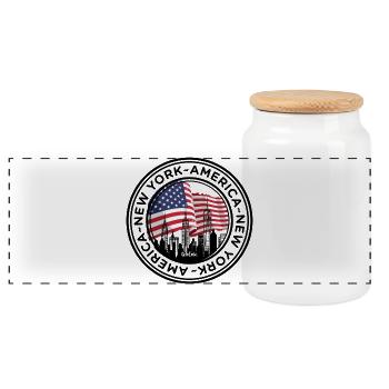 Ligne d’horizon américaine avec étreinte de drapeau - Boîte à biscuits avec couvercle en bois - blanc - Devant