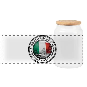 Italy Landmark Silhouette with Flag Colors - Panoramic Cookie Jar with Wooden Lid - white - Front