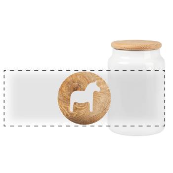 Circle Wooden Dala Horse Nature Christmas Horses Round - Panoramic Cookie Jar with Wooden Lid - white - Front