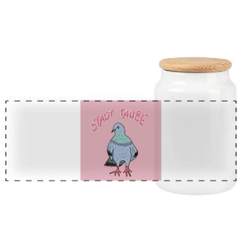 City pigeon illustration design - Panoramic Cookie Jar with Wooden Lid - white - Front