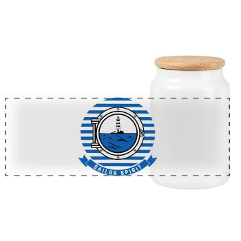 Sea Lighthouse Illustration in Nautical Style - Panoramic Cookie Jar with Wooden Lid - white - Front