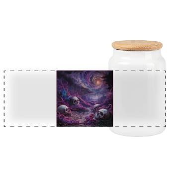 Cosmic Skull Realm Artwork - Panoramic Cookie Jar with Wooden Lid - white - Front