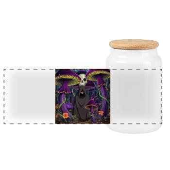 Mystic Forest Spirit with Glowing Mushrooms - Panoramic Cookie Jar with Wooden Lid - white - Front