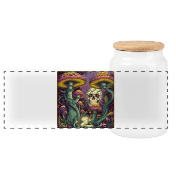 Mushroom Forest Skull Design - Panoramic Cookie Jar with Wooden Lid - white - Front