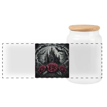 Château sombre avec des roses et des chauves-souris - Boîte à biscuits avec couvercle en bois - blanc - Devant