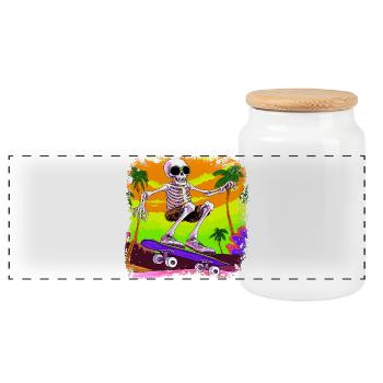 Skeleton Skateboarder - Panoramic Cookie Jar with Wooden Lid - white - Front