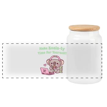 Cute Koala Eating Noodles Make Koala-ty Time - Panoramic Cookie Jar with Wooden Lid - white - Front