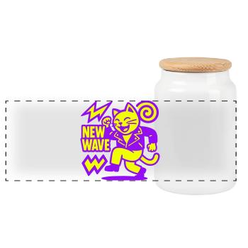 New Wave Cat - Panorama Keksdose mit Holzdeckel - Weiß - Vorne