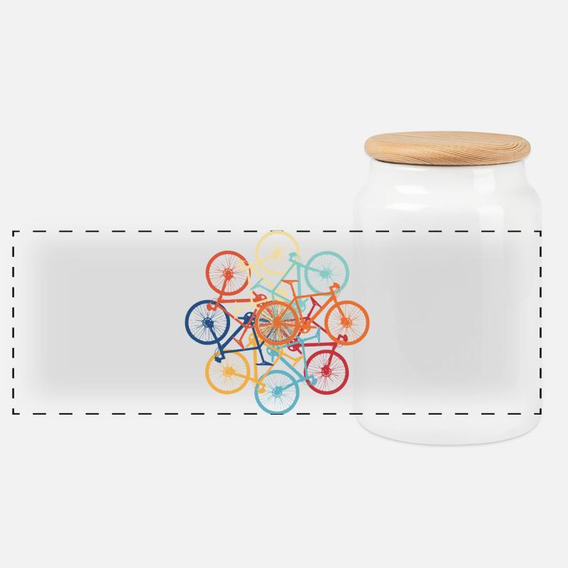 Fahrradkunst in bunten Farben - Panorama Keksdose mit Holzdeckel - Weiß
