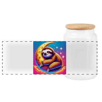 sloth - Panoramic Cookie Jar with Wooden Lid - white - Front