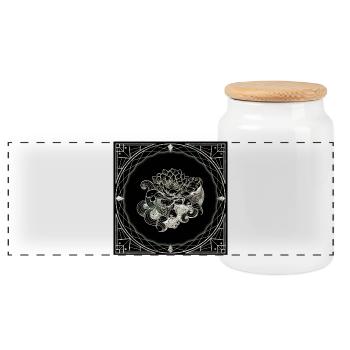 Koi et fleur de lotus à la japonaise - Boîte à biscuits avec couvercle en bois - blanc - Devant