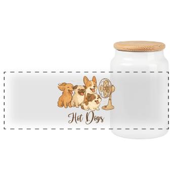 Chiens drôles avec ventilateur - Hotdogs - Boîte à biscuits avec couvercle en bois - blanc - Devant