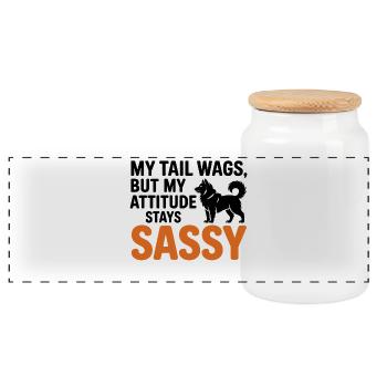 Ma queue remue mais je suis un chien husky impertinent - Boîte à biscuits avec couvercle en bois - blanc - Devant