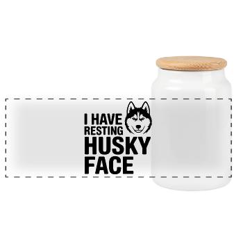 Resting Husky Face Funny Dog Quote  - Panoramic Cookie Jar with Wooden Lid - white - Front
