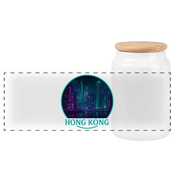 Hong Kong Souvenir Cyberpunk - Panoramic Cookie Jar with Wooden Lid - white - Front