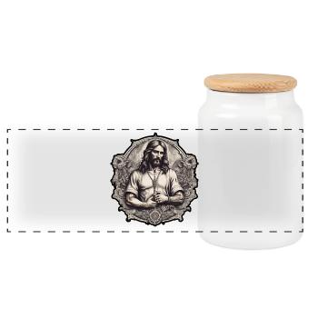 Saint Mary Artistic Illustration - Panoramic Cookie Jar with Wooden Lid - white - Front