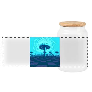 Futuristische blaue psychedelische Pilzszene - Panorama Keksdose mit Holzdeckel - Weiß - Vorne