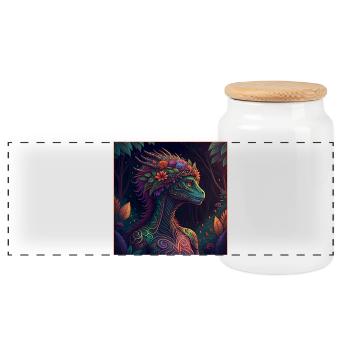 Mythical Jungle Dragon Illustration - Panoramic Cookie Jar with Wooden Lid - white - Front