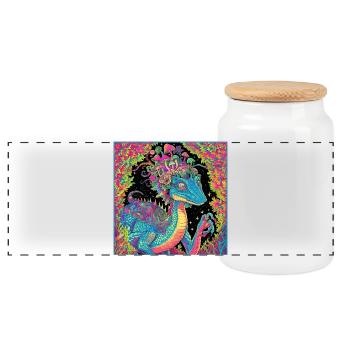 Psychedelischer Walddrache Illustration - Panorama Keksdose mit Holzdeckel - Weiß - Vorne