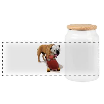 Cute bulldog on skateboard - Panoramic Cookie Jar with Wooden Lid - white - Front