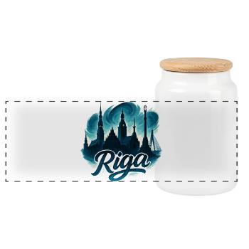 Riga Hauptstadt Lettland Baltikum maritim Geschenk - Panorama Keksdose mit Holzdeckel - Weiß - Vorne