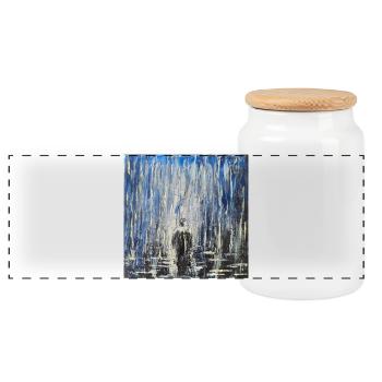 Abstract Cityscape with Rainy Night Atmosphere - Panoramic Cookie Jar with Wooden Lid - white - Front