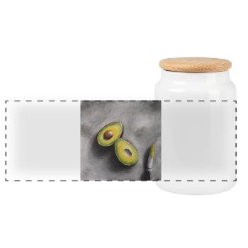 Illustration minimaliste de tranche d’avocat - Boîte à biscuits avec couvercle en bois - blanc - Devant