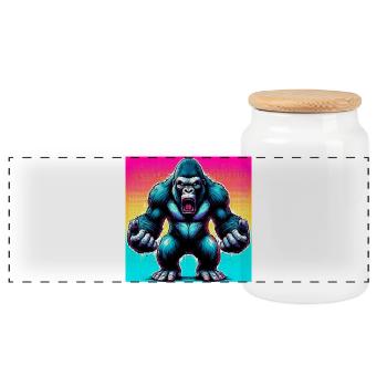 gorilla - Panoramic Cookie Jar with Wooden Lid - white - Front