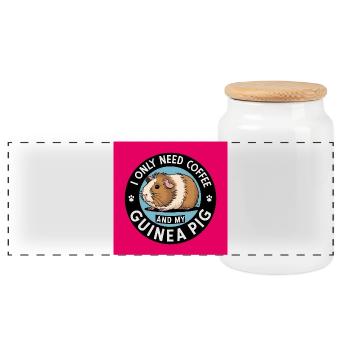 Cochon d'Inde câlin avec du café disant - Boîte à biscuits avec couvercle en bois - blanc - Devant