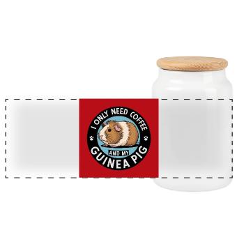 Cuddly Guinea Pig Coffee Saying - Panoramic Cookie Jar with Wooden Lid - white - Front