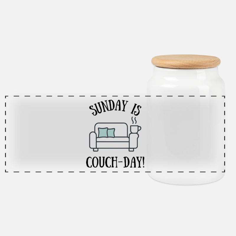 Sunday is Couch Day Design - Panoramic Cookie Jar with Wooden Lid - white