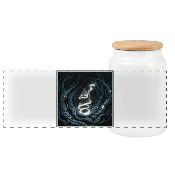 Mystic Forest Spirit with Guitar - Panoramic Cookie Jar with Wooden Lid - white - Front