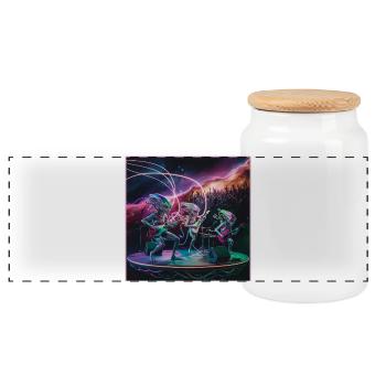 Galactic Alien Band Concert T-Shirt - Panoramic Cookie Jar with Wooden Lid - white - Front