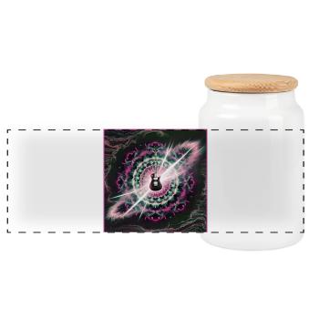 Neon Cosmic Guitar Explosion - Panoramic Cookie Jar with Wooden Lid - white - Front