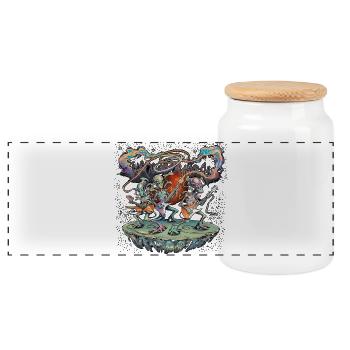 Galactic Alien Rock Band - Panoramic Cookie Jar with Wooden Lid - white - Front