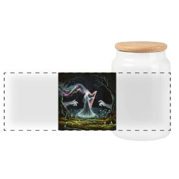 Conception de la sorcière de la harpe de la forêt enchantée - Boîte à biscuits avec couvercle en bois - blanc - Devant