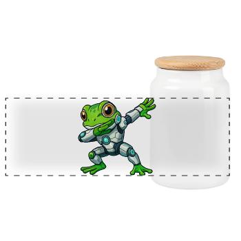 Cool Frosch Cartoon Roboter Cyborg Mech Astronaut - Panorama Keksdose mit Holzdeckel - Weiß - Vorne