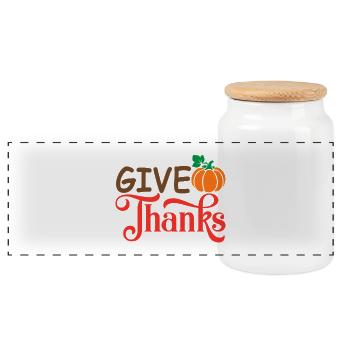 Give Thanks Inspirational Quote - Panoramic Cookie Jar with Wooden Lid - white - Front
