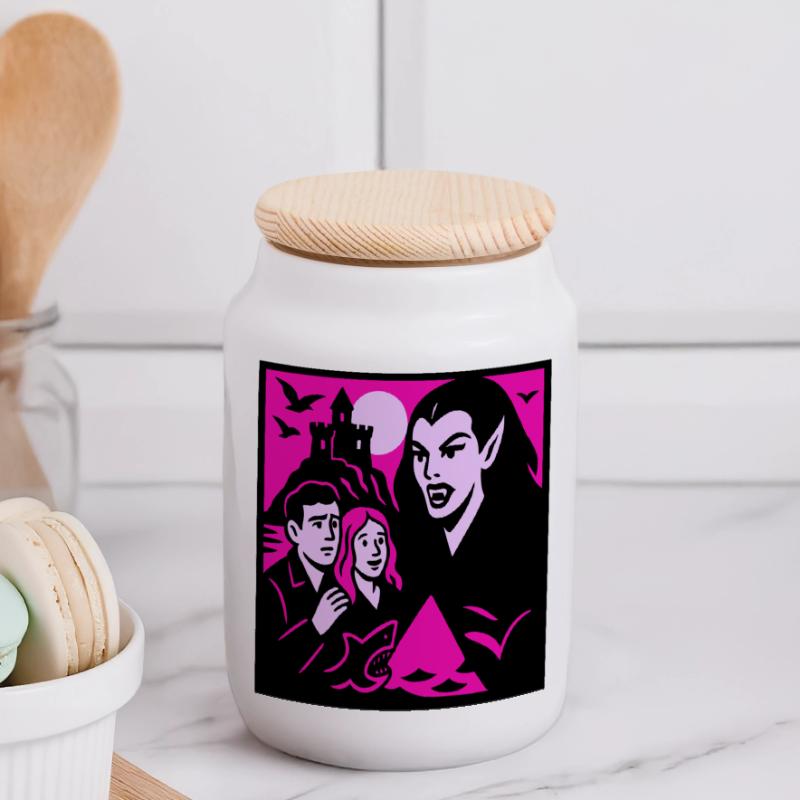 Vampire Countess Panoramic Cookie Jar with Wooden Lid