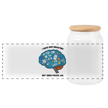 Kreative Brainstorming-Illustration - Panorama Keksdose mit Holzdeckel - Weiß - Vorne
