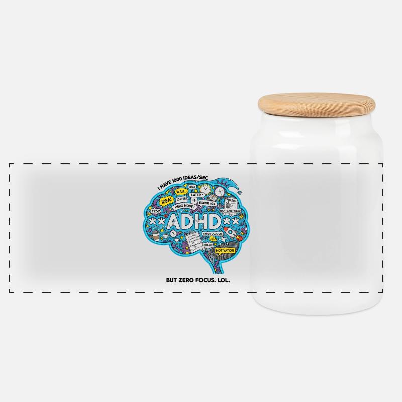 ADHS Gehirn Chaos Illustration - Panorama Keksdose mit Holzdeckel - Weiß