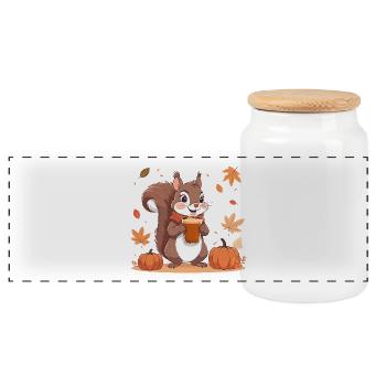Süßes Eichhörnchen mit Pumpkin spice Latte Herbst  - Panorama Keksdose mit Holzdeckel - Weiß - Vorne